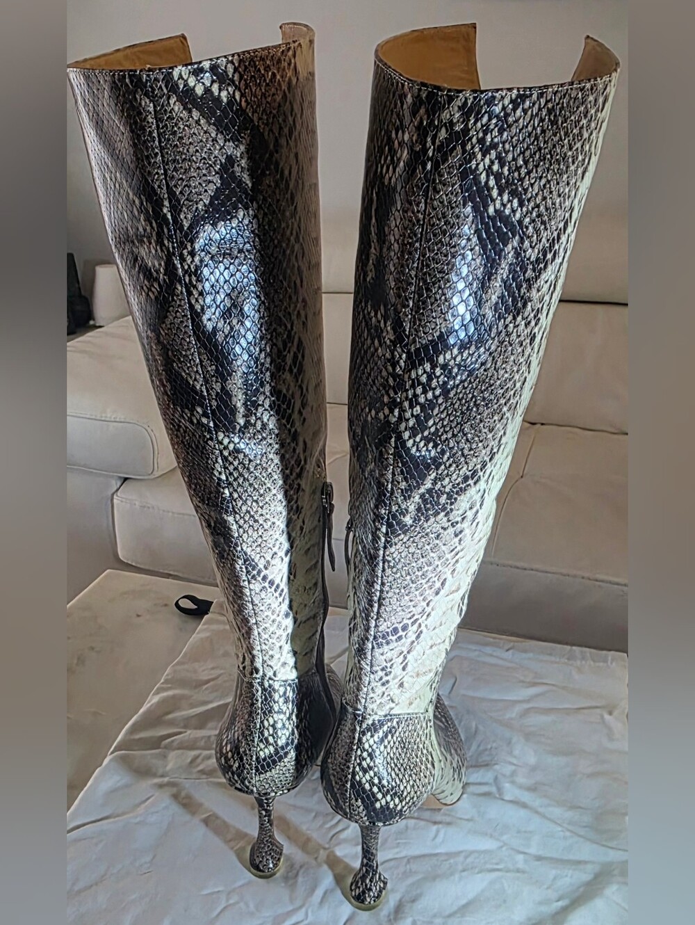 Black Suede Studio Knee High Python Leather Boots - Picture 5 of 9